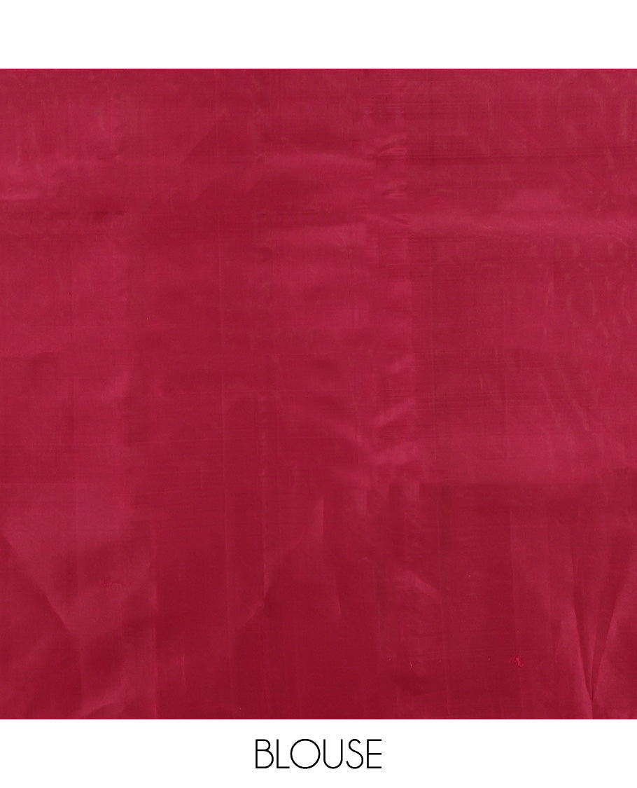 Red Mayuri Soft Silk Saree, Gleamed up with Vaira Oosi Stripes On Its Body, Complemented by Contrast Border of Floral and Peacock Designs, Grand Jaal Pallu and Paired with a Contrast Blouse