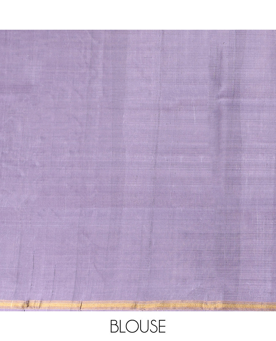 Lavender Mayuri Lite Silk Mix Saree, Adorned with Buttas and Muthu Stripes All Over Its Body, Highlighted by a Zari Border, Pallu of Intricate Designs, and Paired with a Matching Blouse