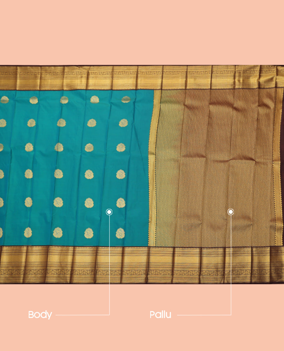 Green Budget Silk Saree, Accentuated with Zari Buttas, Complemented by a Contrast Traditional Zari Border, Grand Pallu, and a Contrast Blouse