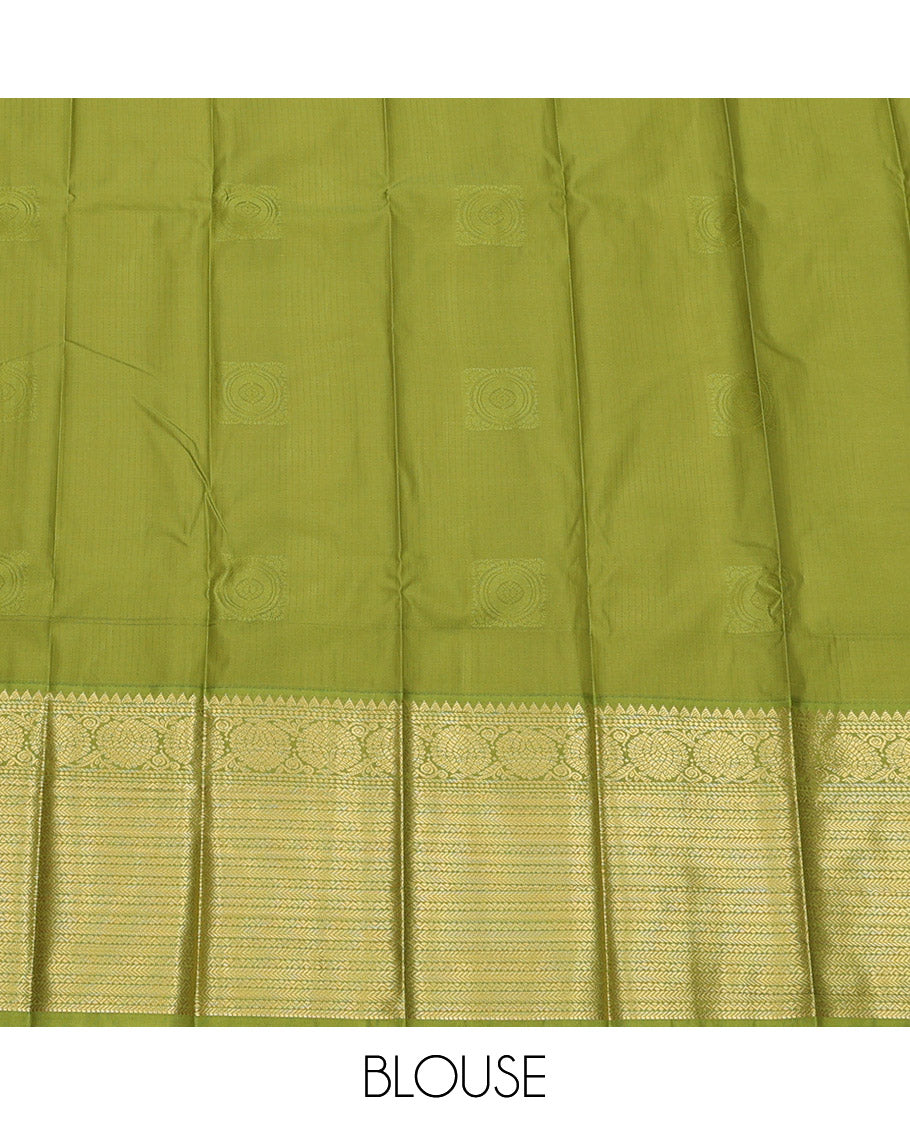 Grey Budget Silk Saree, Sparsely Decked with Zari Buttas, Complemented by a Contrast Traditional Zari Border, Jaal Pallu, and Contrast Blouse