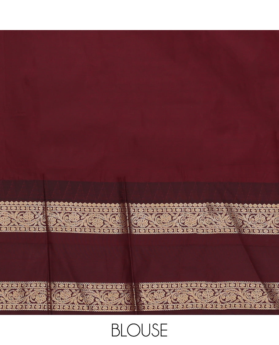 Blue Budget Silk Saree, Delicately Woven with Zari Buttas, Complemented by a Contrast Traditional Zari Rettai Pettu Border, Grand Pallu, and Contrast Blouse