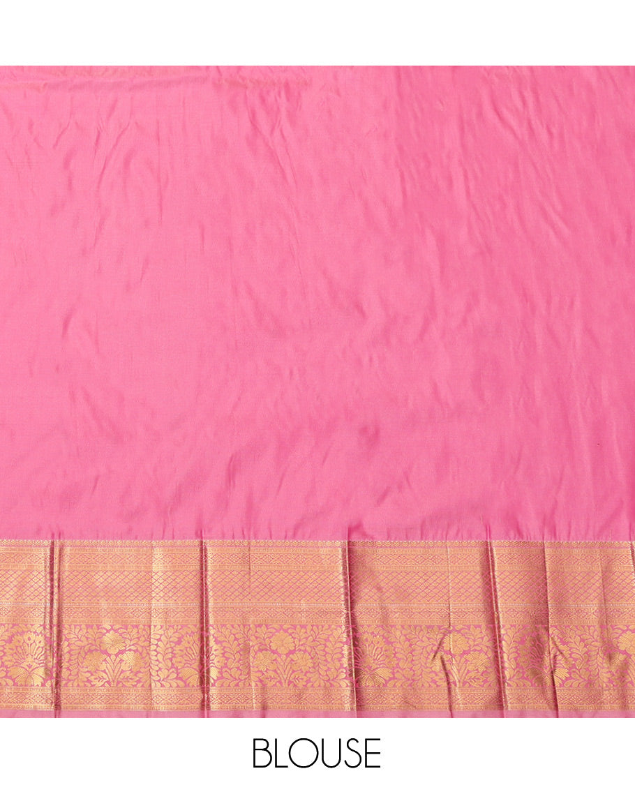 Blue Budget Silk Saree, Boldly Accentuated with Square Buttas, Complemented by Contrast Traditional Zari Border, Grand Pallu and a Contrast Blouse