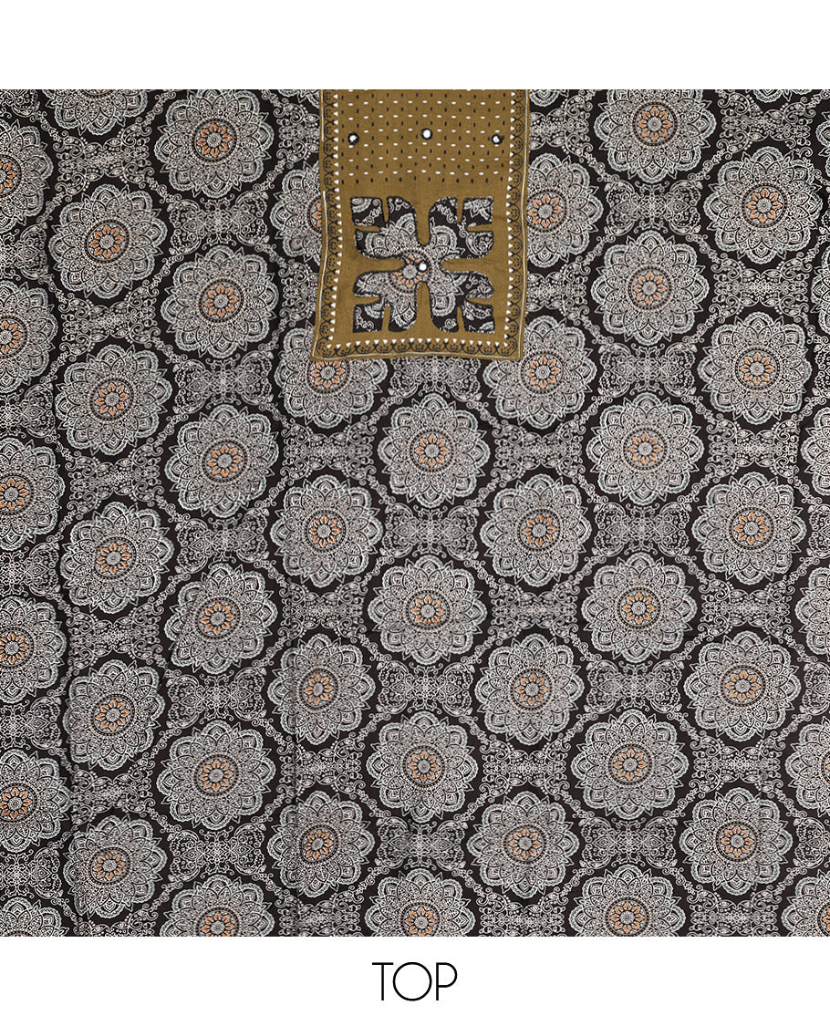 Black Material Chudidar Set, Decked Up with Intricately Printed and Neck Work on Cotton Top, a Contrast Plain Cotton Bottom, and Paired with a Warli-Printed Cotton Dupatta
