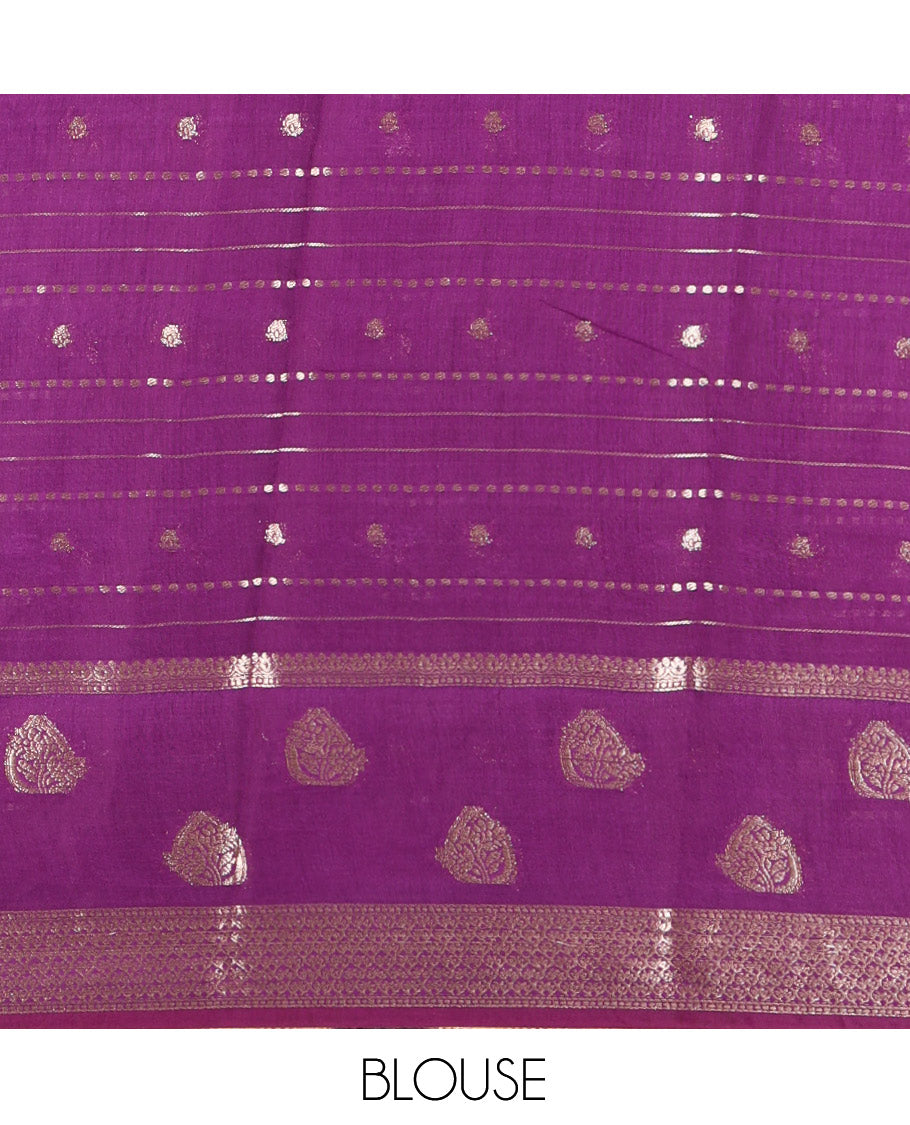 Violet Assam Silk Saree, Enriched with Zari Designs, a Traditional Zari Border, Striped Pallu, and a Matching Blouse