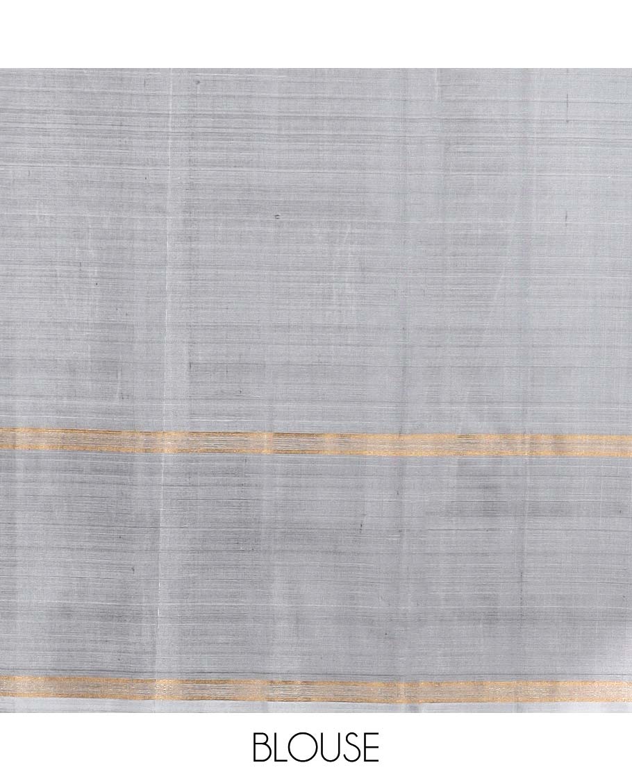 Blue  intricate design soft silk saree with contrast striped border & leaf design pallu