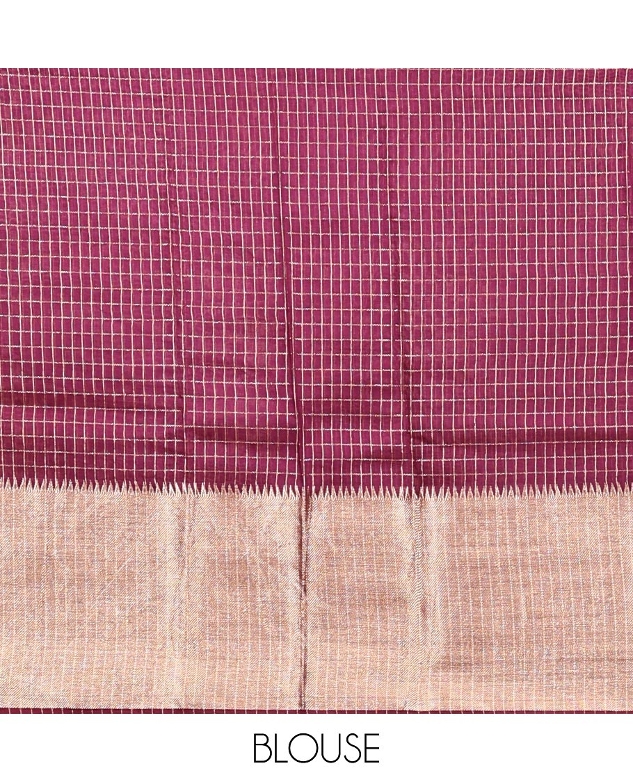Peach Plain Assam Silk Saree, Complemented by a Contrast Traditional Zari Border, Zari-Design Pallu, and a Contrast Blouse