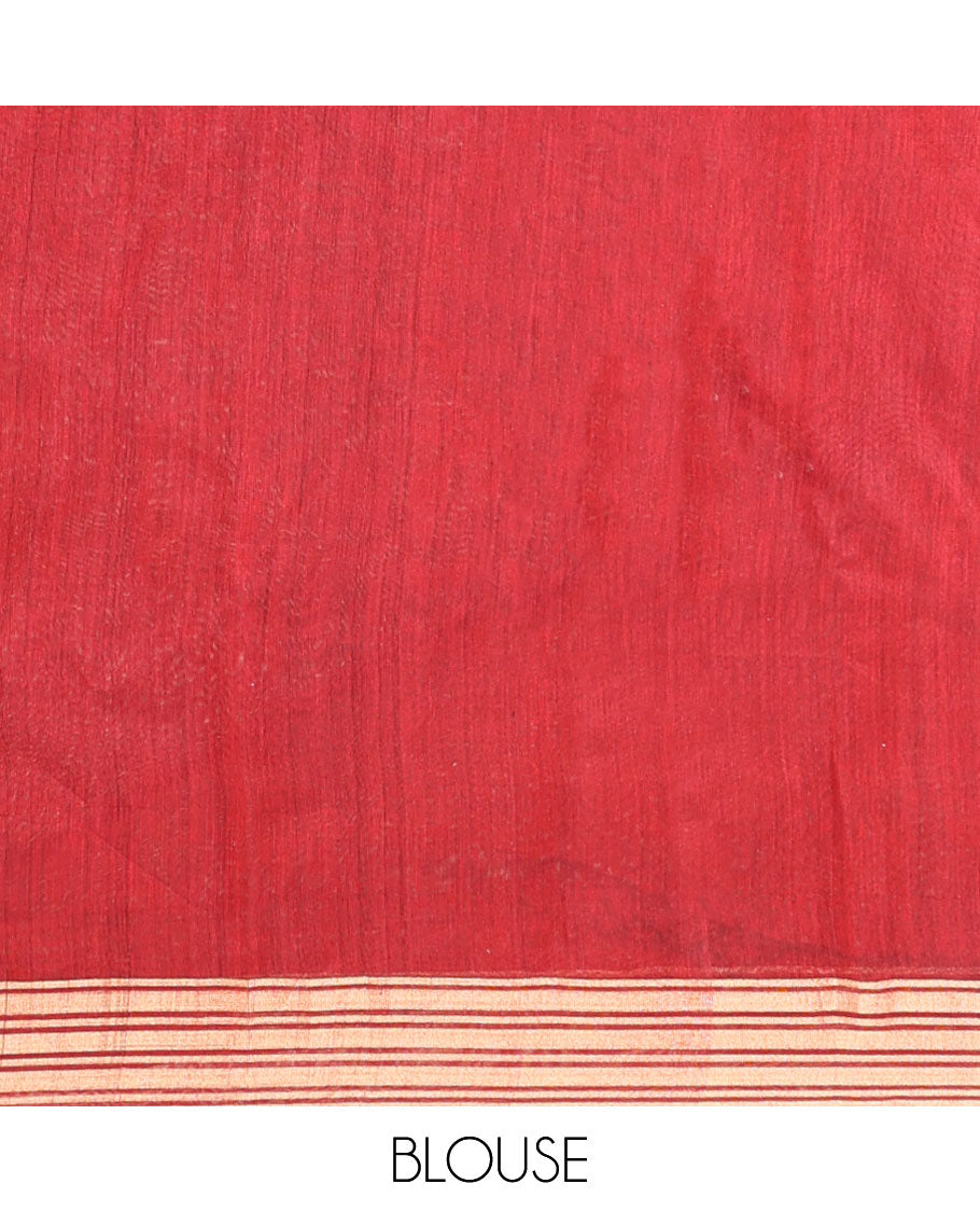 Maroon floral design chanderi cotton saree with self zari border & striped, floral design pallu