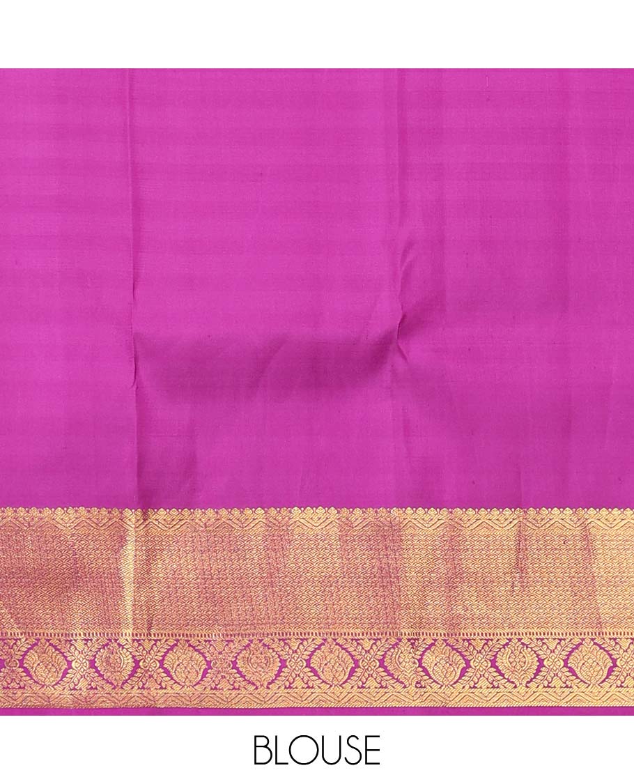 Pink floral jacquard kancheepuram silk saree with self zari design border & pallu of argyle pattern