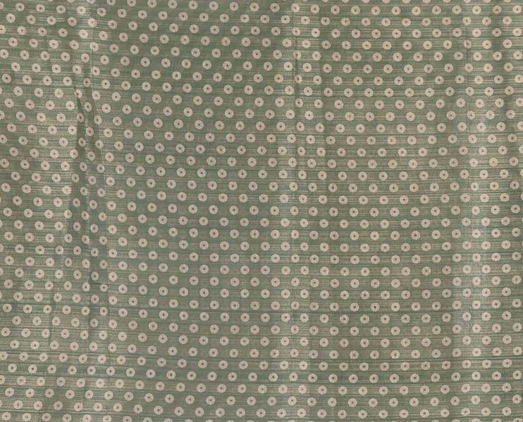 Borderless sandal-green plain ombre-colored tissue saree, plain pallu & circle motifs printed blouse