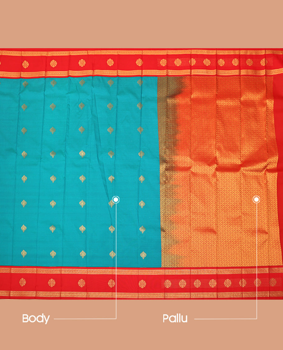 Blue Budget Silk Saree, Embellished with Zari Buttas, Complemented by a Contrast Traditional Zari Design Border, Grand Jaal Design Pallu, and Paired with a Contrast Blouse
