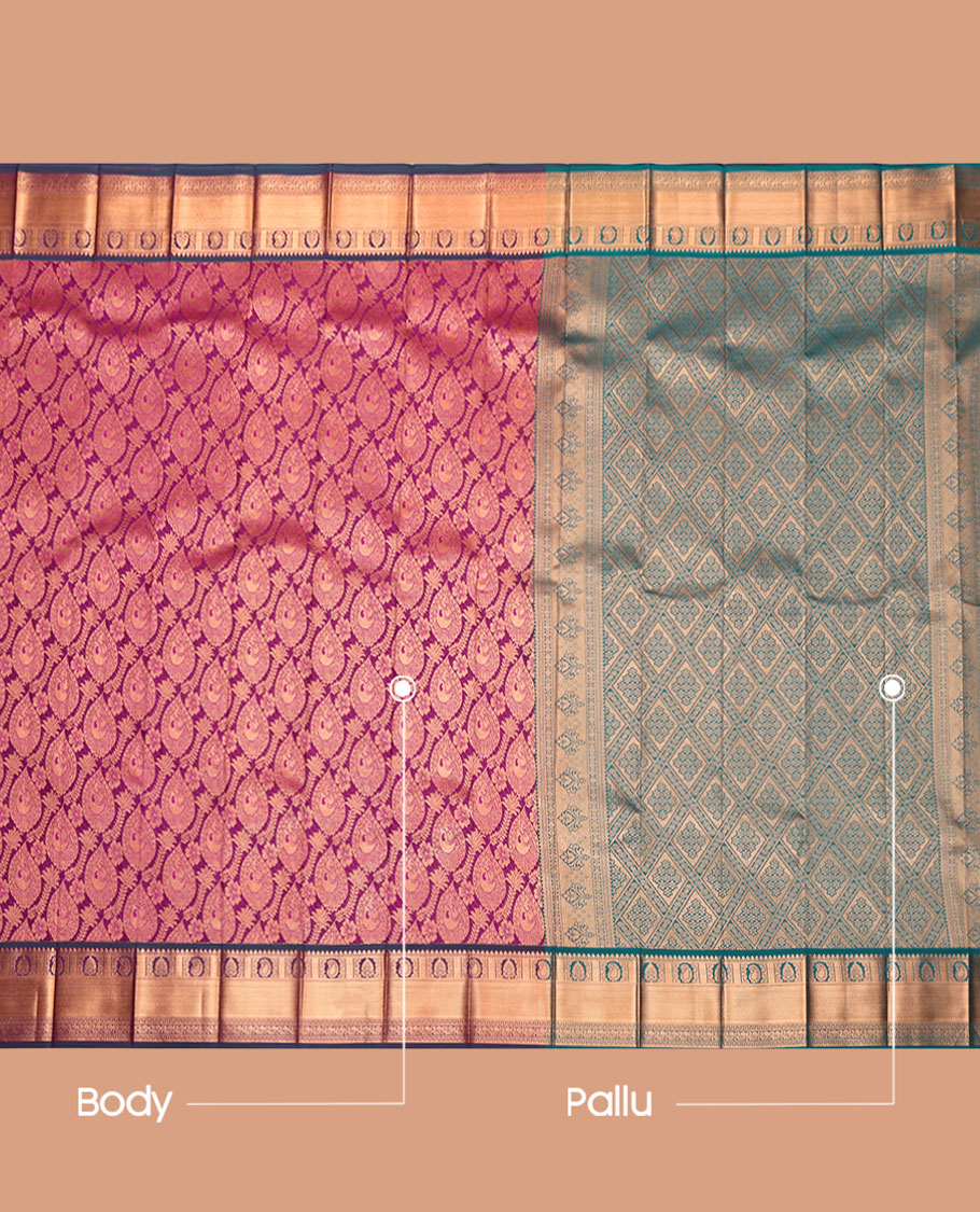 Purple Budget Silk Saree, Charmingly Accented with Jacquard Design, Complemented by a Contrast Traditional Zari Border, Jaal  Pallu, and a Contrast Blouse