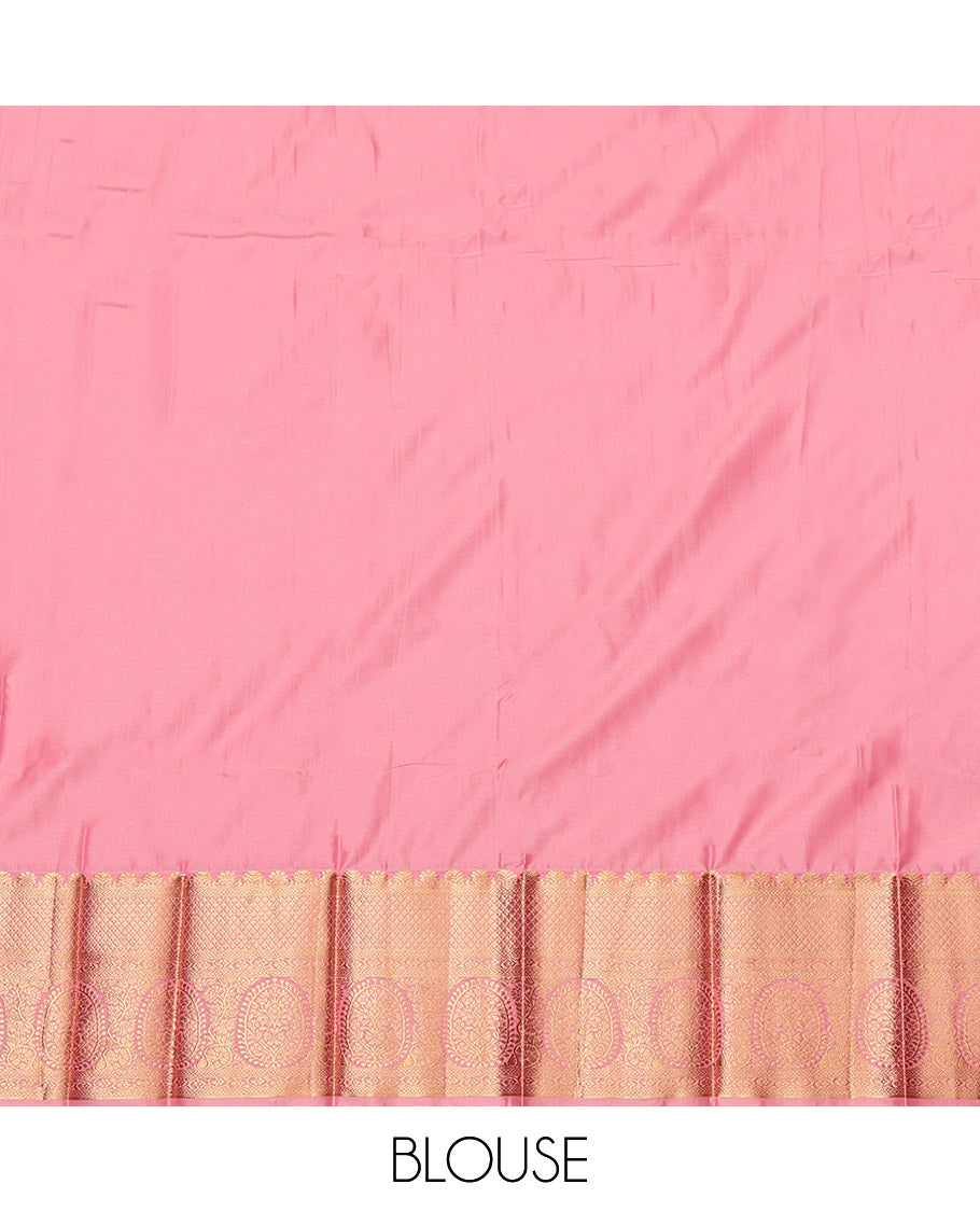 Rama Budget Silk Saree, Styled with Zari Buttas, Contrast Traditional Zari Border, Grand Pallu, and a Contrast Blouse