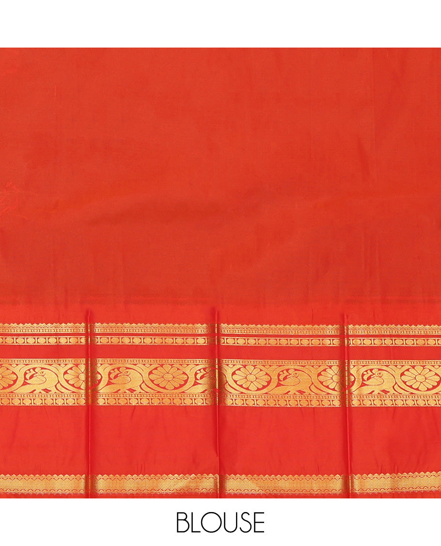 Blue Budget Silk Saree, Styled with Zari Buttas, Complemented by Contrast Traditional Rettai Pettu Border, a Jaal Pallu and a Contrast Blouse