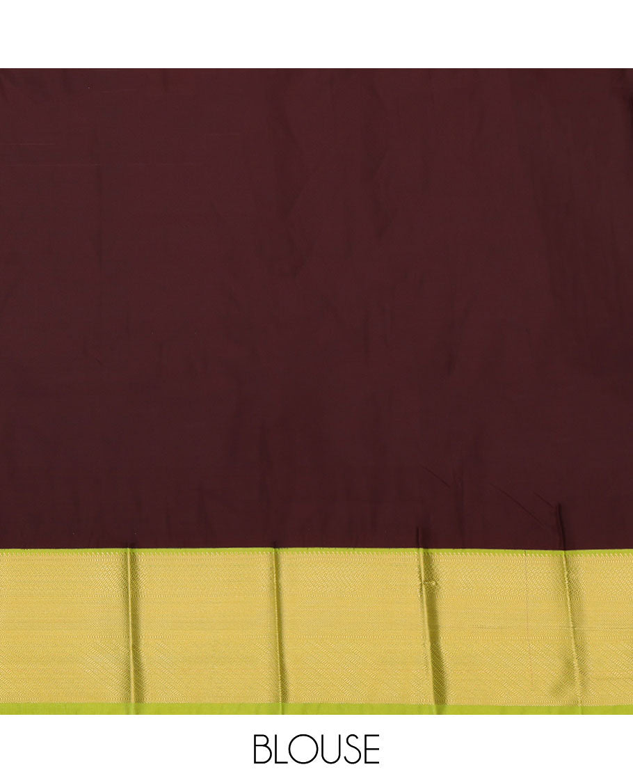 Pale Brown Budget Silk Saree, Subtly Sparkled with Zari Buttas, a Contrast Traditional Ganga-Jamuna Border, Intricate Pallu, and a Contrast Blouse