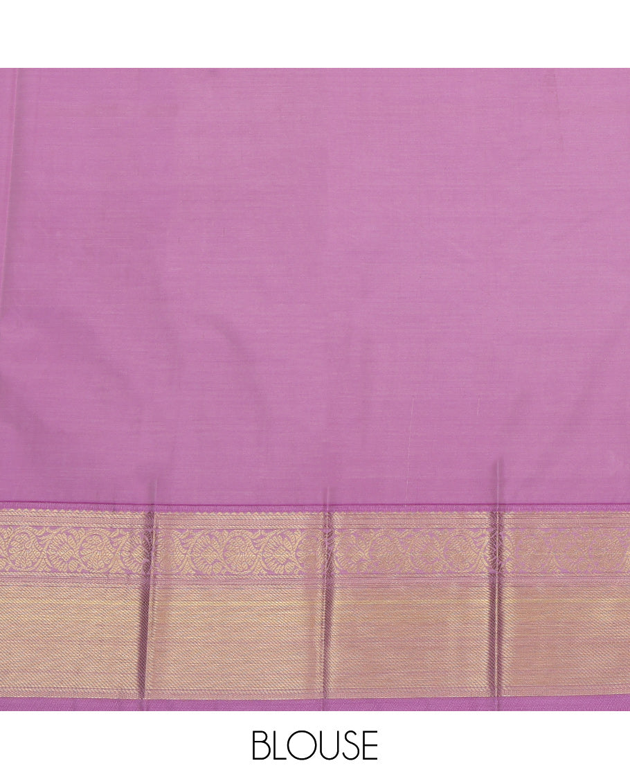 Purple Budget Silk Saree, Mesmerized with Zari Buttas and Checks, a Contrast Traditional Zari Rettai Pettu Border, Grand Pallu, and a Contrast Blouse