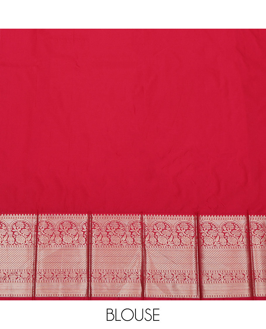 Green Budget Silk Saree, Elevated with Zari Buttas on Its Body, Complemented by a Contrast Traditional Zari Design Border, Grand Pallu, and Paired with a Contrast Blouse