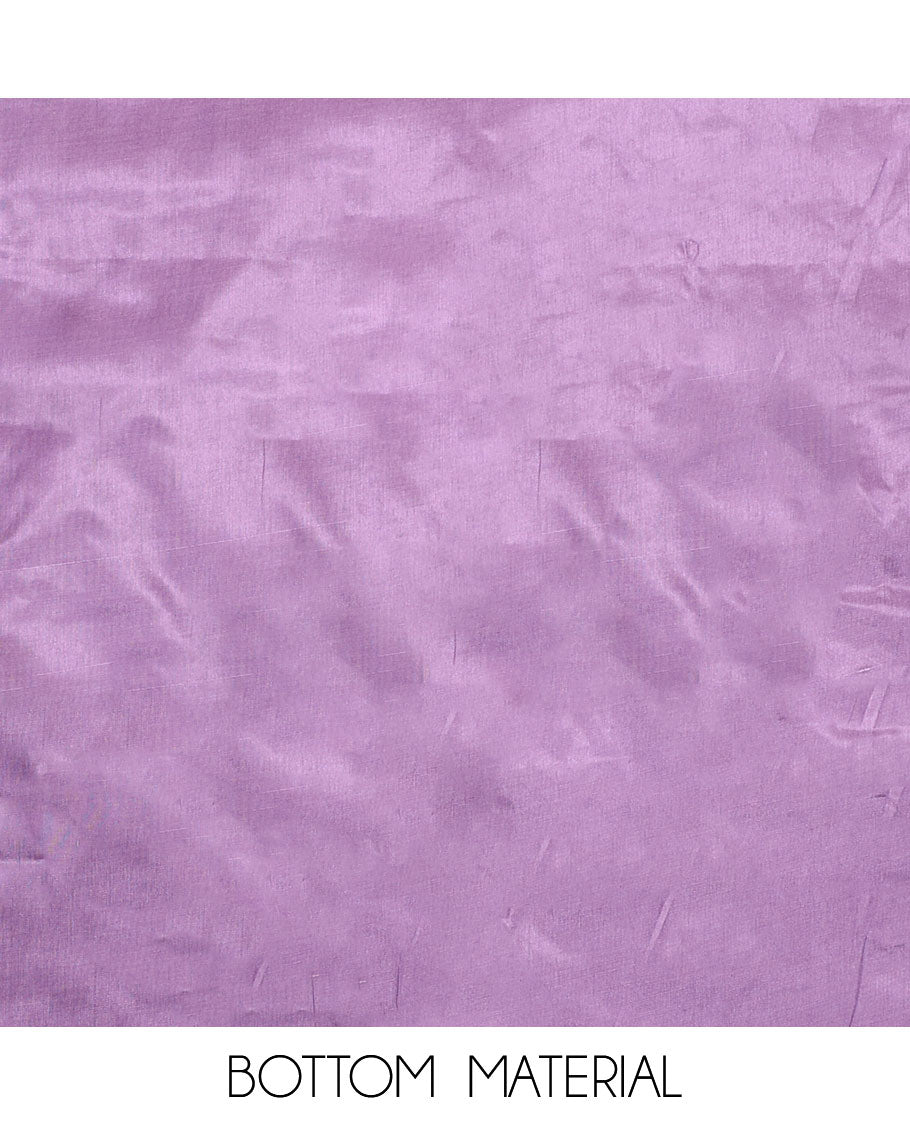 Lavender material chudidar set, patch embroidered top, plain bottom, and contrast floral printed dupatta