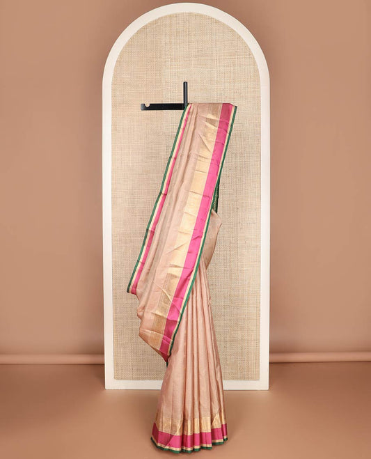 Sandal zari design silk saree, contrast intricate pallu & border of rekku, muthu, paisa, kodi mayil & yaanai designs