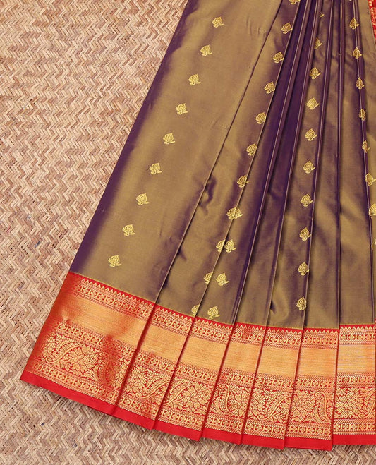 Green Budget Silk Saree, Elegantly Framed with Zari Buttas on Its Body, Complemented by a Contrast Traditional Zari Design Border, Grand Flower Design Pallu, and Paired with a Contrast Blouse