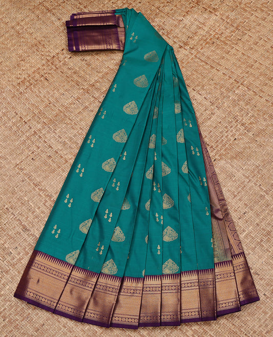 Blue Budget Silk Saree, Detailed with Zari Buttas All Over Its Body, Complemented by a Contrast Traditional Zari Design Border, Grand Pallu, and Paired with a Contrast Blouse