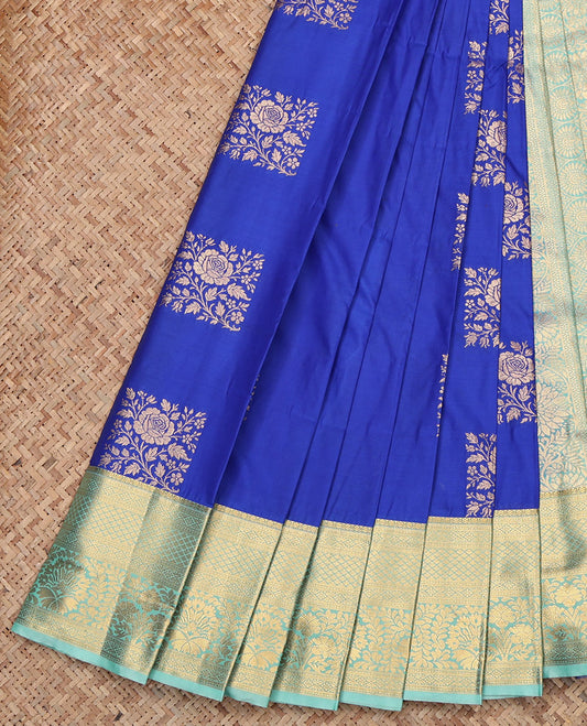 Royal Blue Budget Silk Saree, Crafted with Zari Buttas, Contrast Traditional Zari Border, Grand Pallu, and a Contrast Blouse