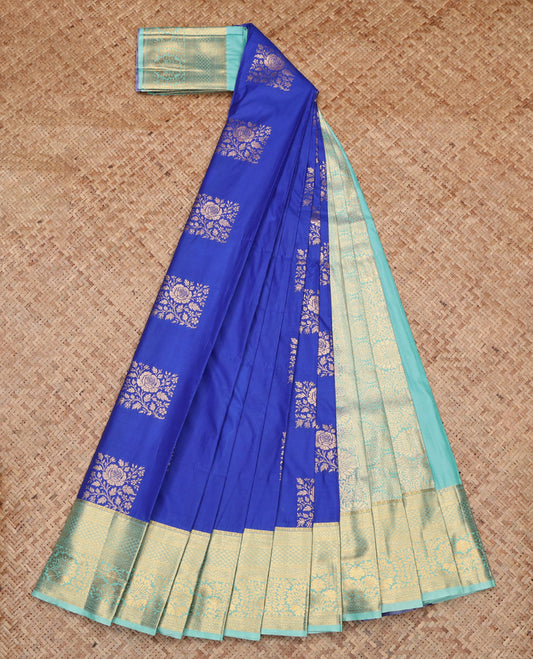 Royal Blue Budget Silk Saree, Crafted with Zari Buttas, Contrast Traditional Zari Border, Grand Pallu, and a Contrast Blouse