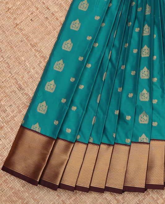 Blue Budget Silk Saree, Woven with Zari Buttas, a Contrast Traditional Ganga-Jamuna Border, Intricate Pallu, and a Contrast Blouse
