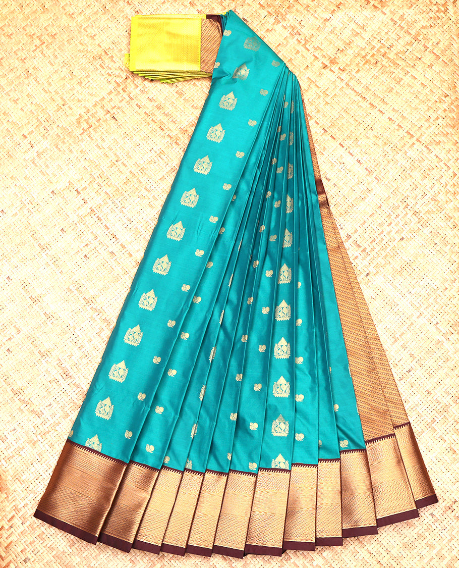 Blue Budget Silk Saree, Woven with Zari Buttas, a Contrast Traditional Ganga-Jamuna Border, Intricate Pallu, and a Contrast Blouse