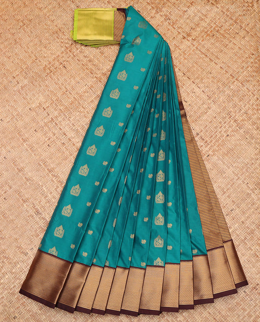 Blue Budget Silk Saree, Woven with Zari Buttas, a Contrast Traditional Ganga-Jamuna Border, Intricate Pallu, and a Contrast Blouse