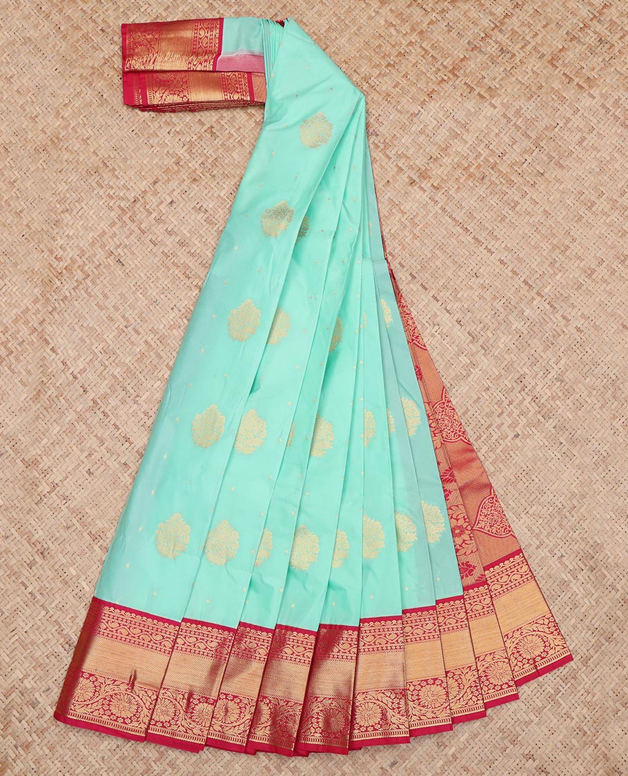 Turquoise Traditional Zari Design Budget Silk Saree