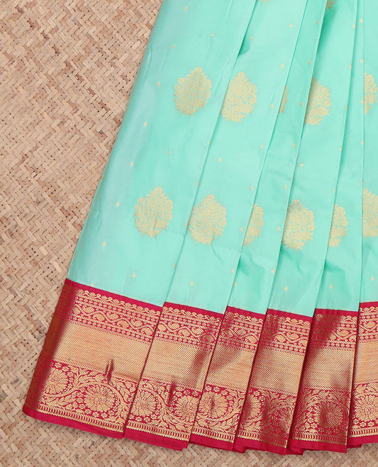 Turquoise Traditional Zari Design Budget Silk Saree