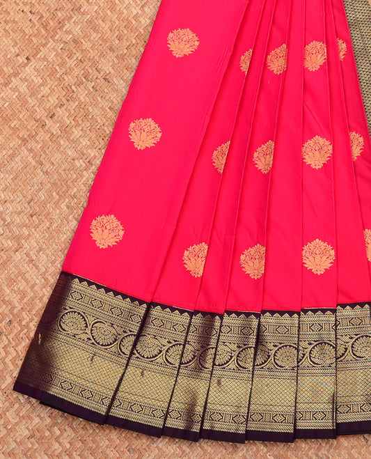 Pink Budget Silk Saree, Decked Up with Zari Buttas, Complemented by a Contrast Traditional Zari Border, Jaal Pallu, and Contrast Blouse