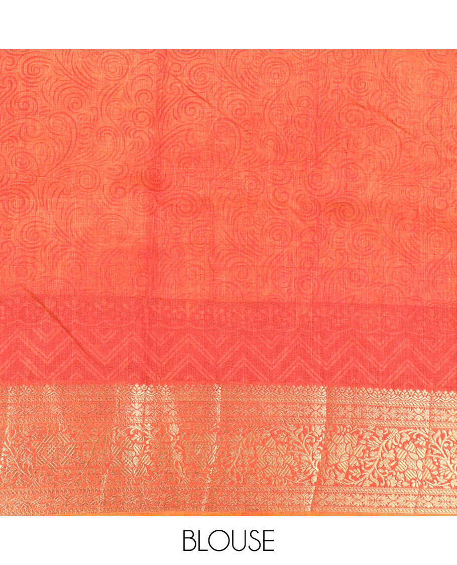 Olive green intricately designed semi-banaras patola silk saree, contrast floral creeper zari design border, and pallu of chevron and floral designs