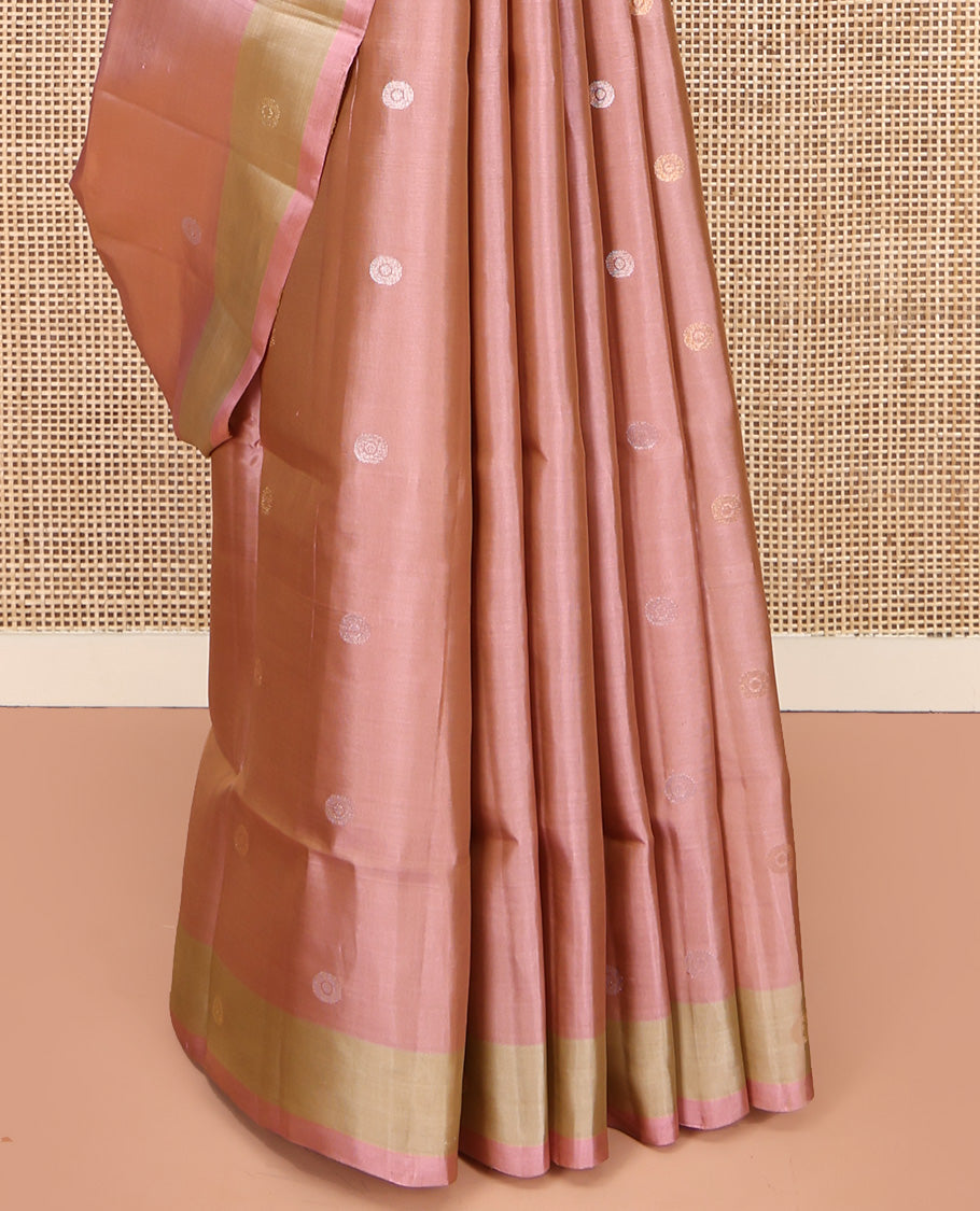 Peach Mayuri Lite Silk Mix Saree, Woven with Buttas All Over Its Body, Complemented by a Contrast Border, Pallu of Intricate Designs, and Paired with a Contrast Blouse