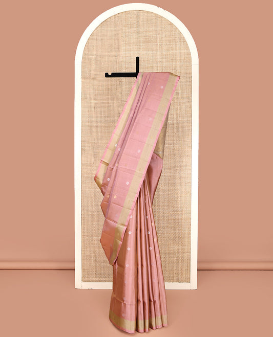 Peach Mayuri Lite Silk Mix Saree, Woven with Buttas All Over Its Body, Complemented by a Contrast Border, Pallu of Intricate Designs, and Paired with a Contrast Blouse