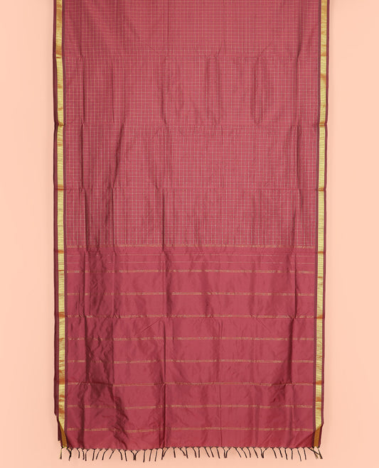 Terracotta Ten-Yard Art Silk Saree Embellished with Micro-Checks, Subtly Sparkled with Traditional Zari Border, and Pallu of Zari Stripes