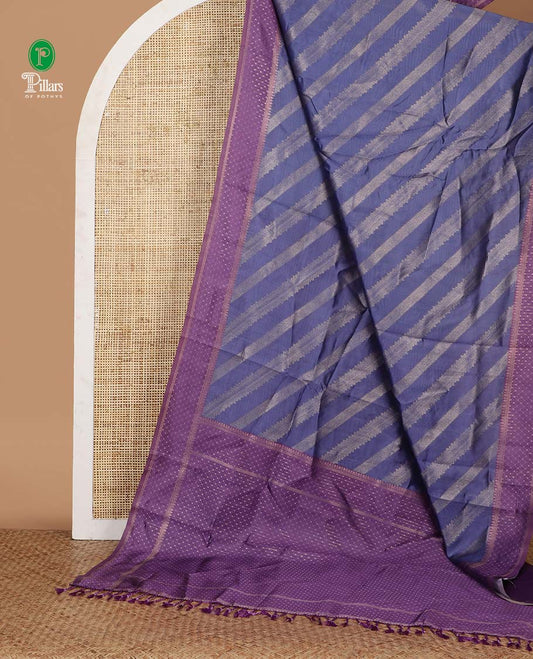 Violet golden zari striped burberry silk saree, contrast zari border & pallu features 1000 dobby-style buttas