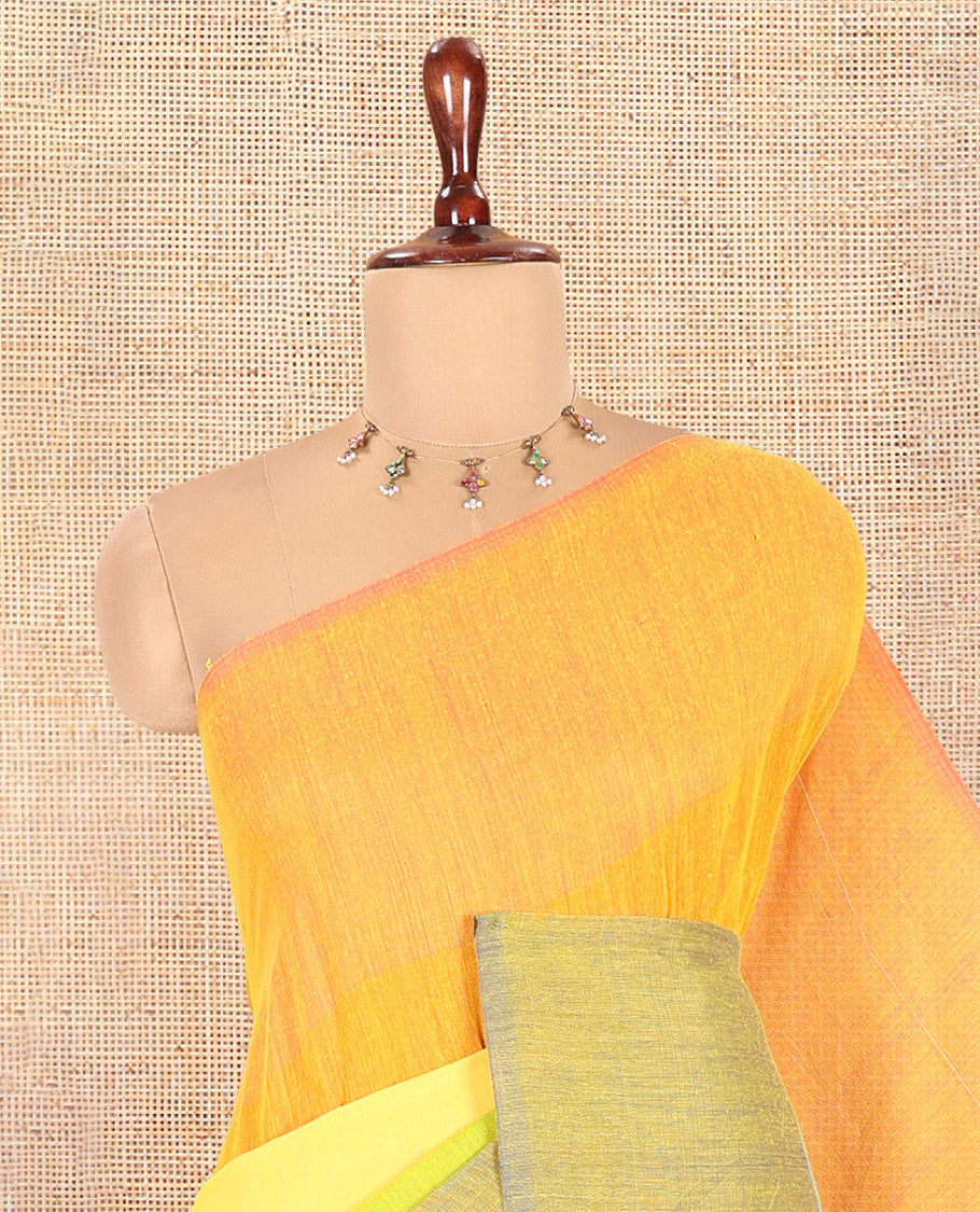Borderless Parrot Green Khadi Cotton Saree