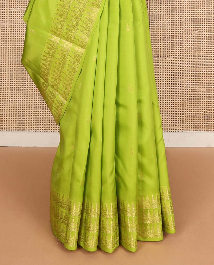 Green zari buttas Vasundhara silk mix saree, zari design border & zari woven pallu