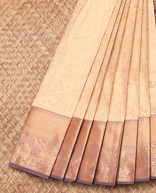 Sandal Budget Silk Saree, Sparsely Woven with Jacquard, Contrast Traditional Zari Border, Grand Pallu, and a Contrast Blouse