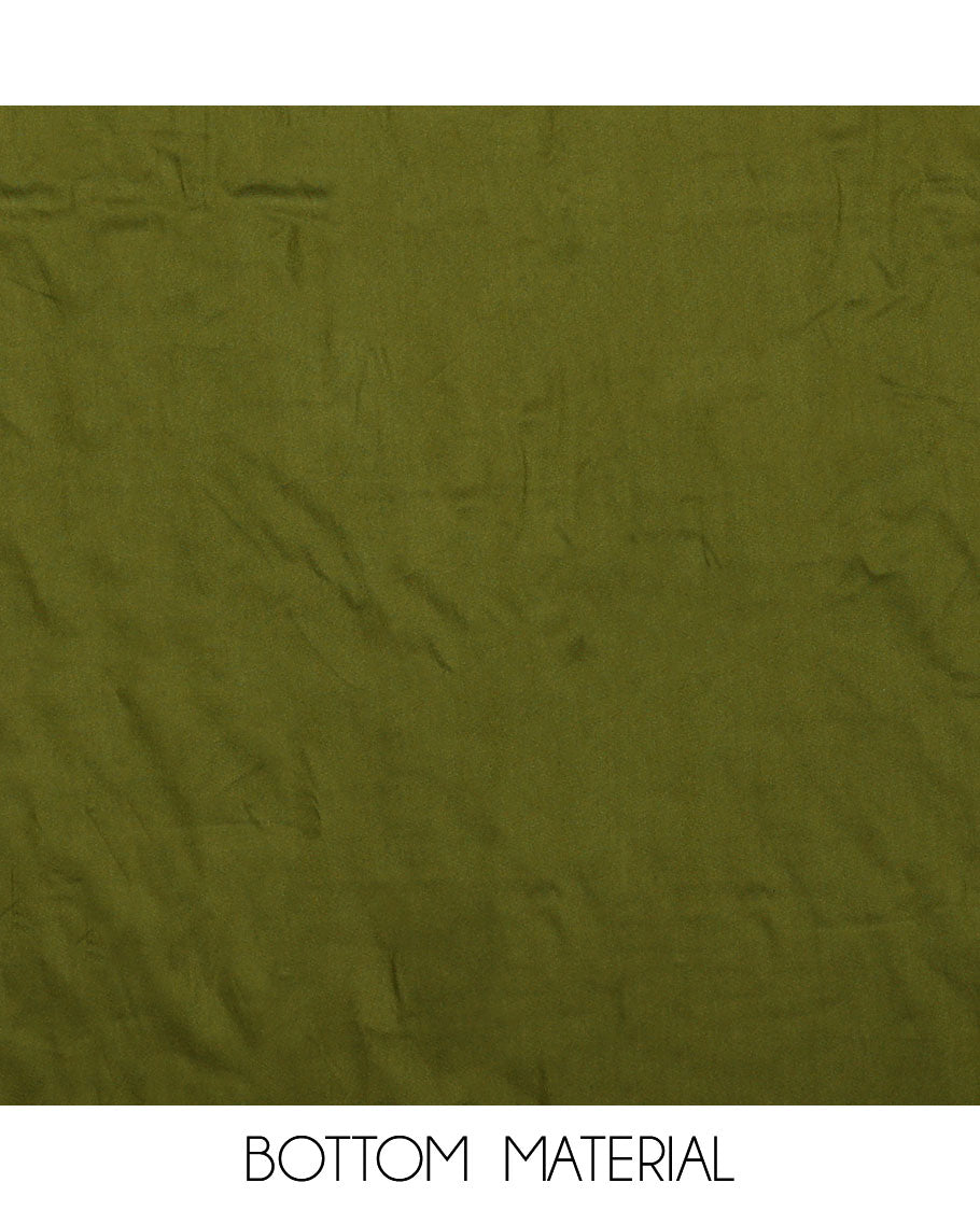 Olive material chudidar set, floral motifs printed top, plain bottom, and floral printed dupatta