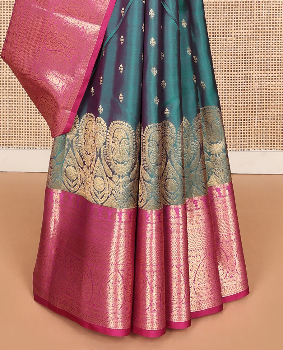 Ramar blue zari buttas Vasundhara silk mix saree, contrast traditional zari border & pallu steeped with traditional Kanchi motifs in zari
