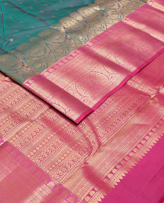 Ramar blue zari buttas Vasundhara silk mix saree, contrast traditional zari border & pallu steeped with traditional Kanchi motifs in zari