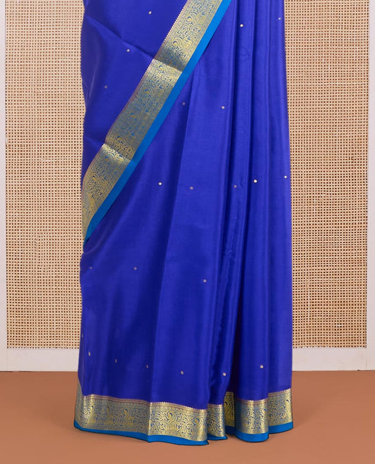 Royal blue zari buttas Mysore silk saree, contrast zari border woven in traditional motifs & zari buttas pallu