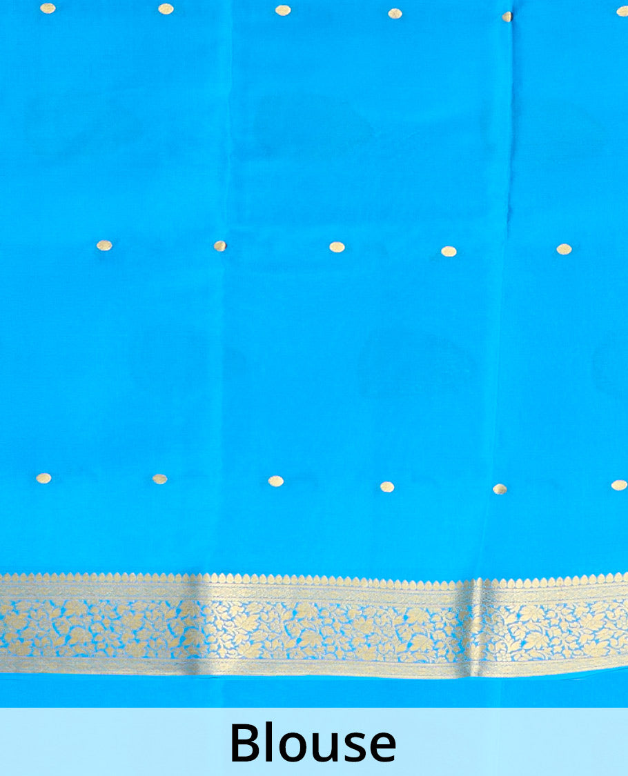Royal blue zari buttas Mysore silk saree, contrast zari border woven in traditional motifs & zari buttas pallu