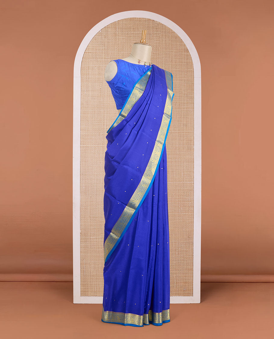 Royal blue zari buttas Mysore silk saree, contrast zari border woven in traditional motifs & zari buttas pallu