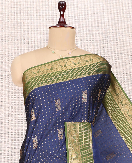 Blue Traditional Zari Butta Budget Silk Saree