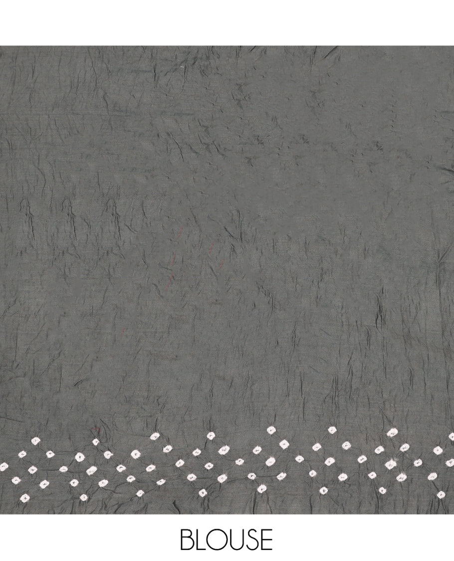 Borderless Grey Bandhani Dola Silk Saree