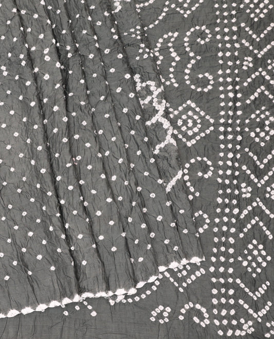 Borderless Grey Bandhani Dola Silk Saree