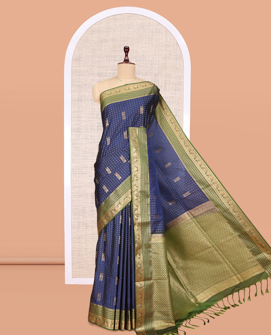 Blue Traditional Zari Butta Budget Silk Saree